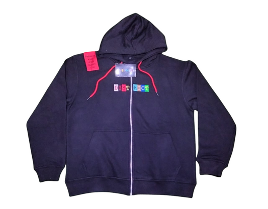 District Zipped Embroidered Hoodie